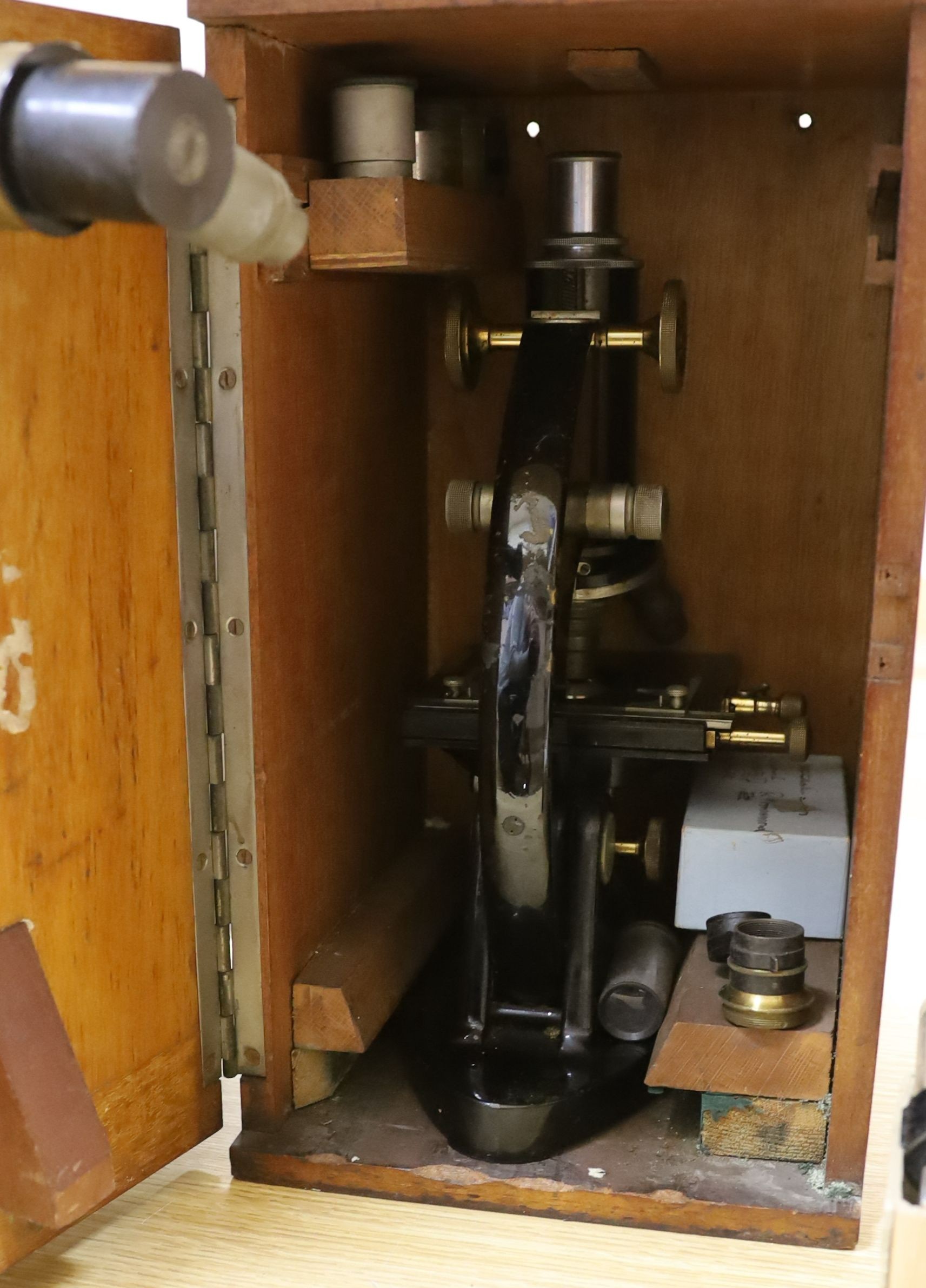 A Victorian sewing machine, Corona typewriter and two microscopes